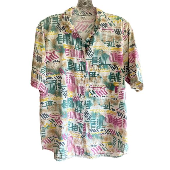 VTG Cherokee Button-Up Shirt Abstract Pastel Art Teacher Chic Made in USA Size M - Picture 1 of 10